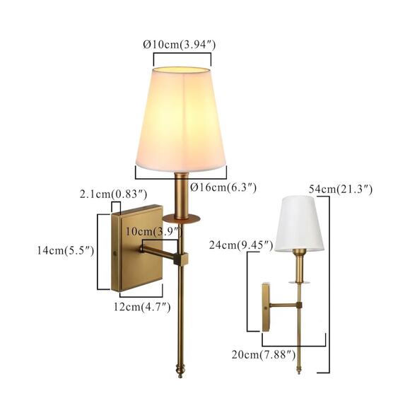 Set of 2 Brass Wall Sconces w/ White Shade Hardwired Mid-Century E26 - Picture 2 of 7